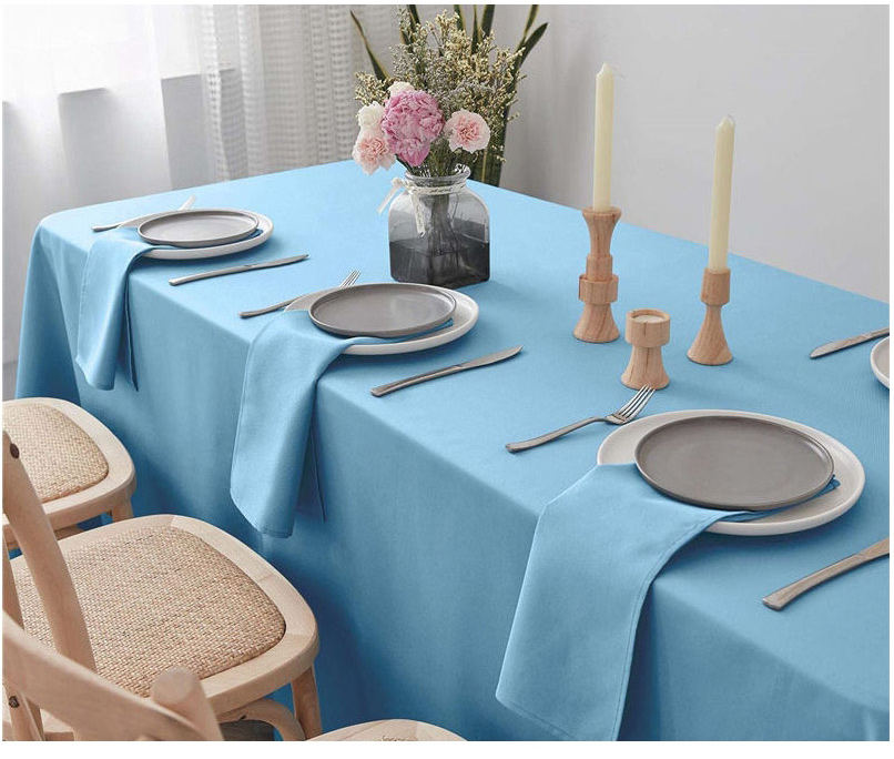 100% Polyester 60x126 inch Light Blue Oblong Table Cloth