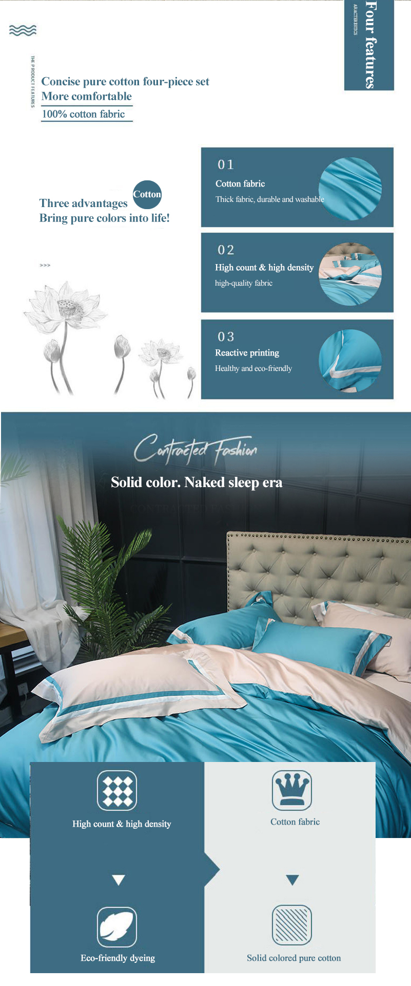 Softness Bedding Set Turquoise 4PCS