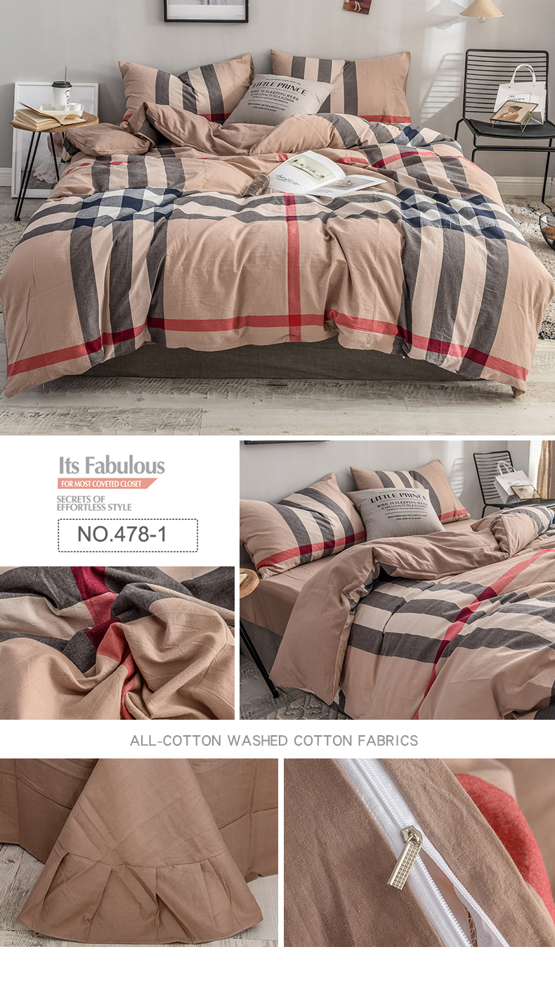 100% Washed Cotton Fabric 3 PCS Single Bed Bedding Set