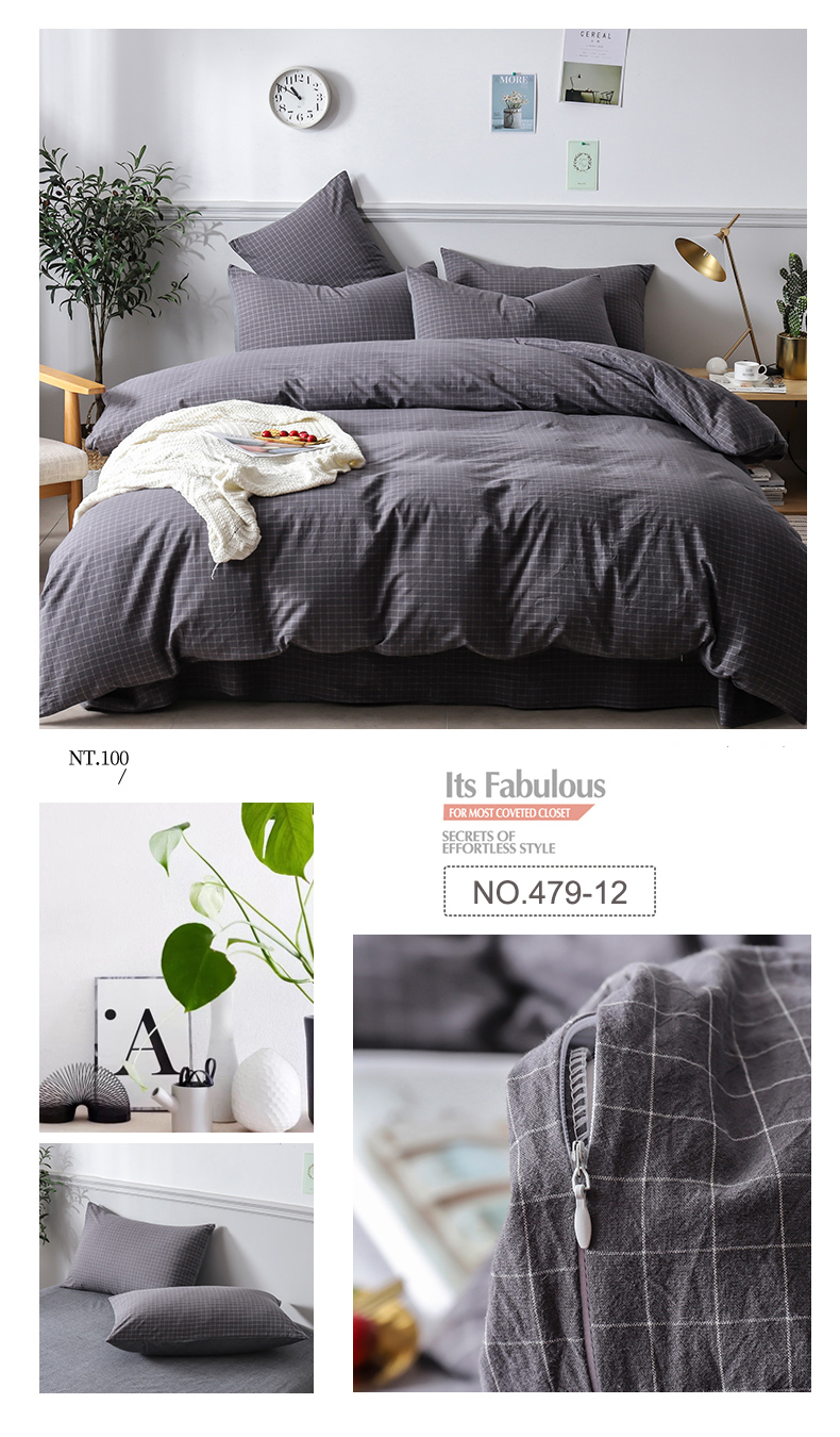 Light Cyan Plaid Modern Style Bed Sheet Set
