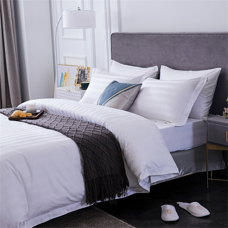 Cotton Polyester White Stripe Bed Sheets Set
