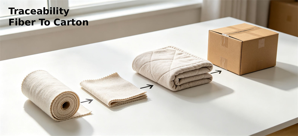 Relief blanket fiber-to-carton traceability setup for batch records and buyer audit review