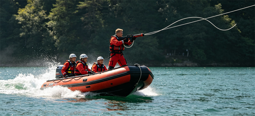 Rescue Line Throwers showing boat deployment for flood response deployment and multi-site supply planning