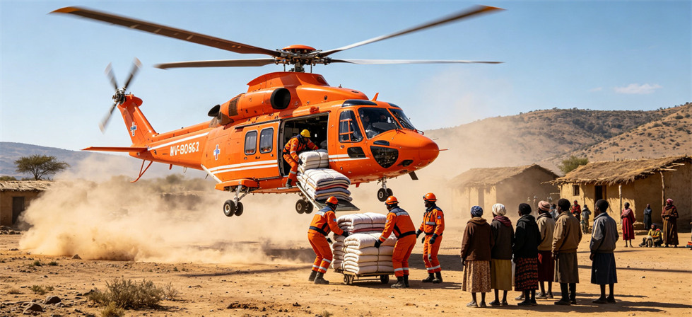 Bulk relief blanket helicopter exception route for urgent field delivery and contingency planning