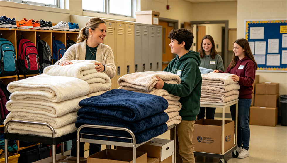 Emergency blanket temporary shelter use showing solid color brown scene for institutional procurement review