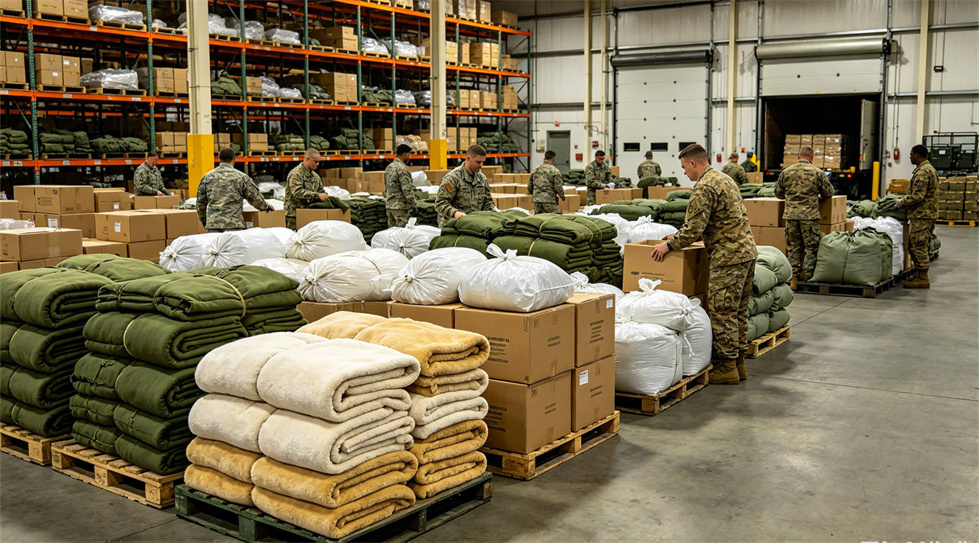 Emergency blanket field-use scene showing solid color brown scene for institutional procurement review