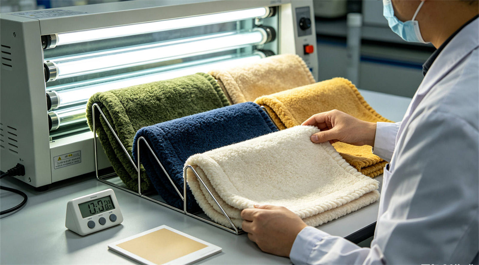 Emergency blanket quality inspection showing solid color beige inspection for institutional procurement review