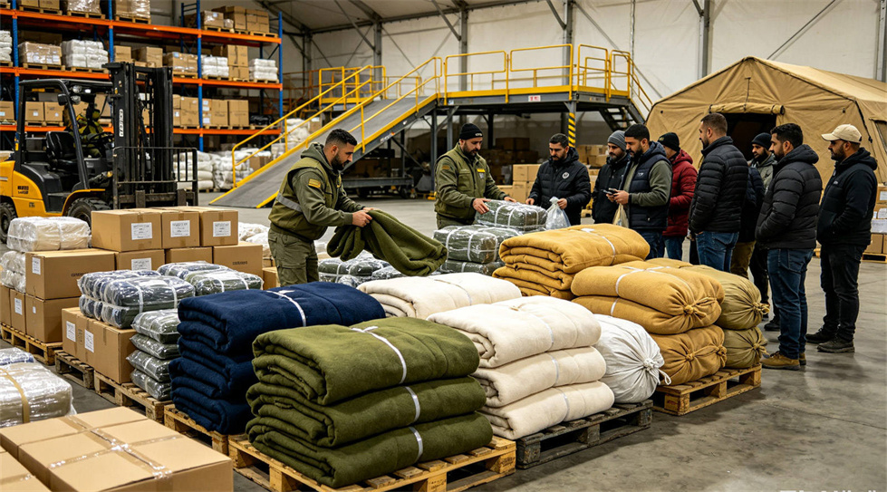 Emergency blanket field-use scene showing solid color brown scene for institutional procurement review