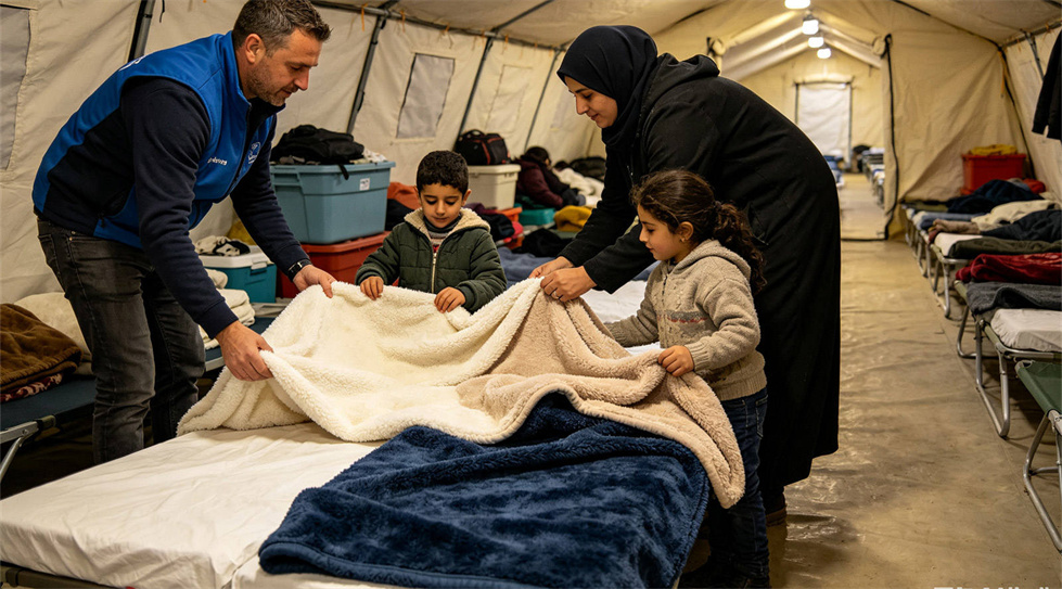 Emergency blanket temporary shelter use showing solid color brown scene for institutional procurement review