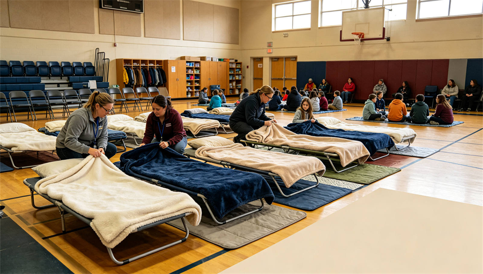 Emergency blanket temporary shelter use showing solid color brown scene for institutional procurement review