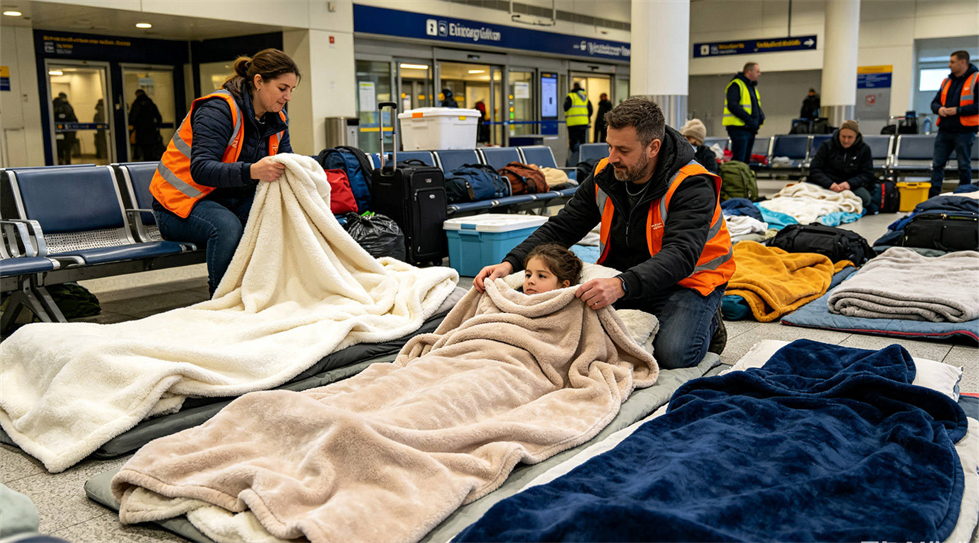 Emergency blanket temporary shelter use showing solid color brown scene for institutional procurement review