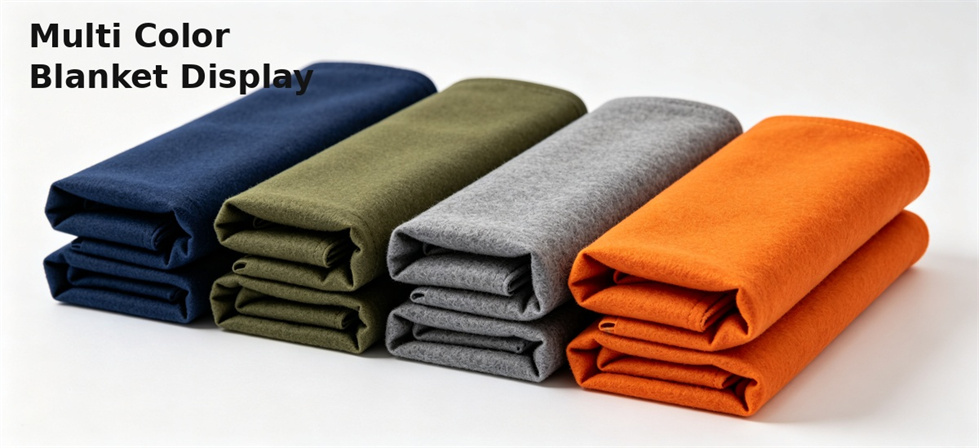 Multiple blanket colors displayed for comparing material, GSM, size, and finish across quotations