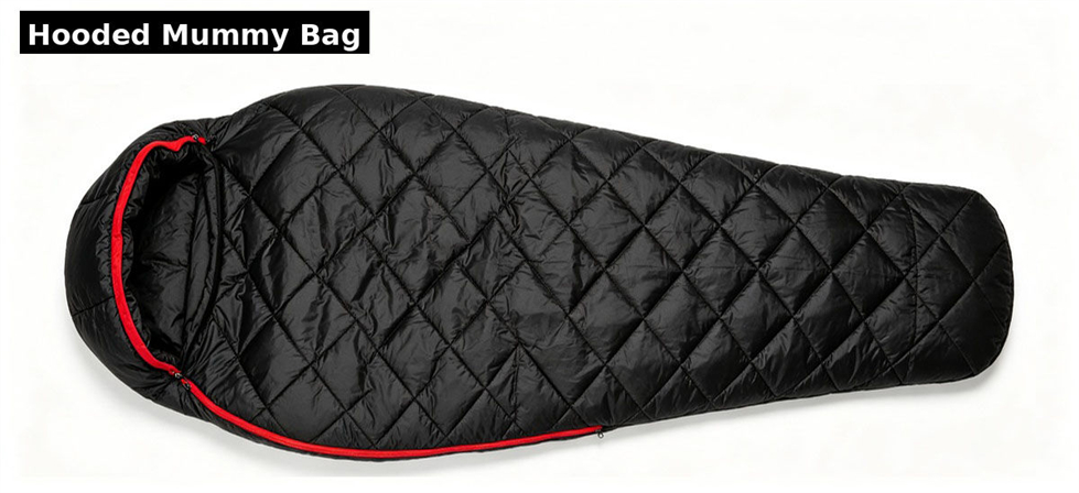 Hooded mummy sleeping bag shown for cold weather configuration review for government stockpile, institutional supply and