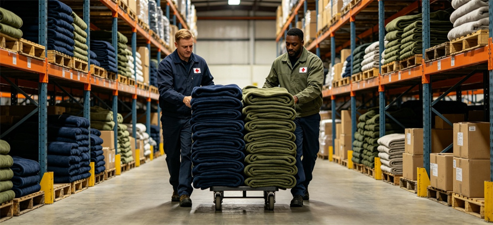 Community shelter blankets warehouse cart for institutional blanket procurement, inspection and supply plannin Community shelter blankets warehouse cart for institutional blanket procurement, inspection and supply plannin