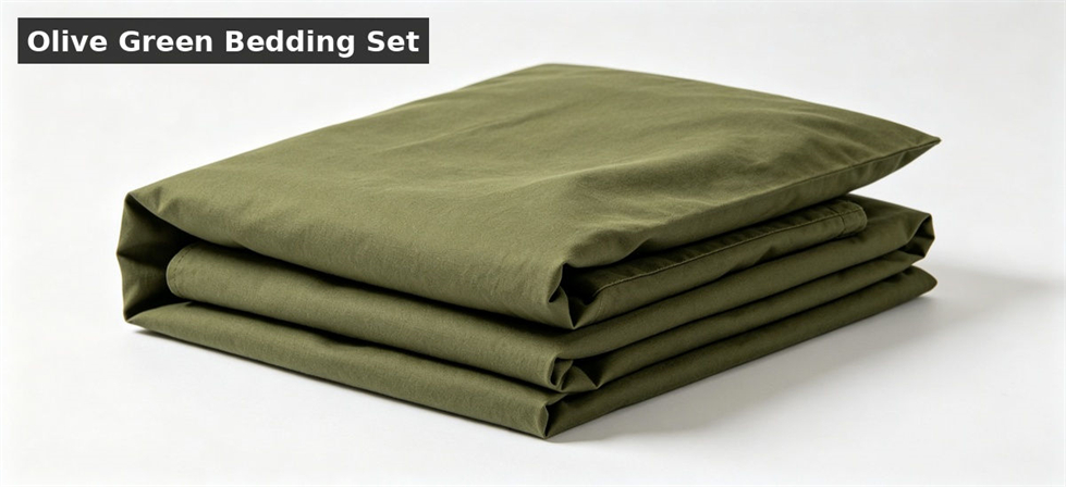 Olive green bedding set white bg for institutional procurement, inspection and supply planning