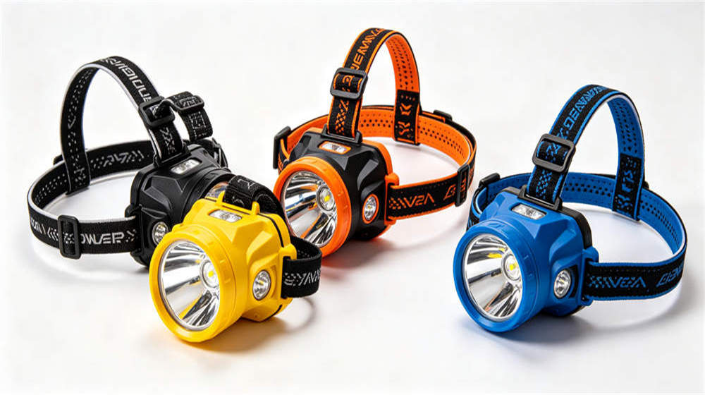 Multiple LED headlamps in black yellow orange blue adjustable multi-mode for workers