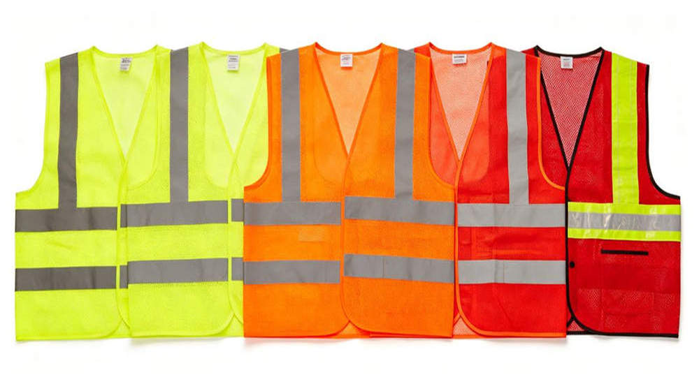 Reflective safety vests in fluorescent yellow orange red for high visibility work