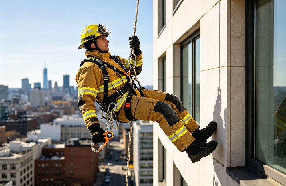 industrial factory safety team indoor positioning escape rope