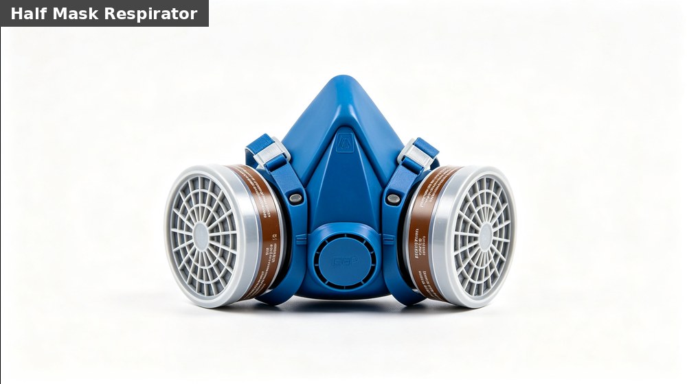 Half-mask filtering respirator with replaceable cartridges for controlled industrial chemical exposure Half-mask filtering respirator with replaceable cartridges for controlled industrial chemical exposure