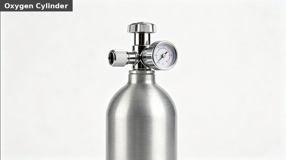 Hospital field medical supply image showing portable oxygen cylinder silver white background for temporary clinics, disaster response and institutional procuremen Hospital field medical supply image showing portable oxygen cylinder silver white background for temporary clinics, disaster response and institutional procuremen