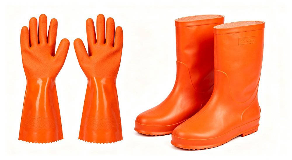 Chemical protection ensemble orange butyl gloves boot covers for comparing gloves, safety footwear and operational protection requirements Chemical protection ensemble orange butyl gloves boot covers for comparing gloves, safety footwear and operational protection requirements