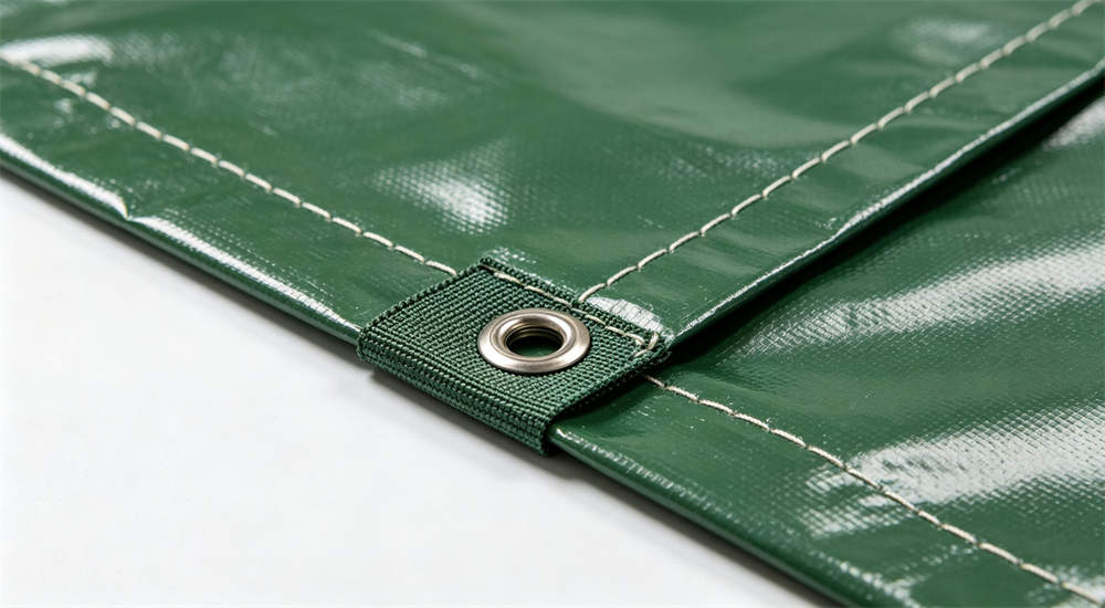 tent fabric seam stitching and grommet reinforcement detail