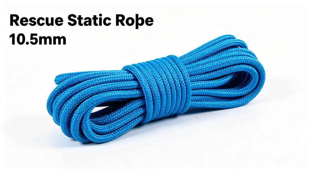 Blue rescue static rope 10.5mm for technical rope rescue on white background
