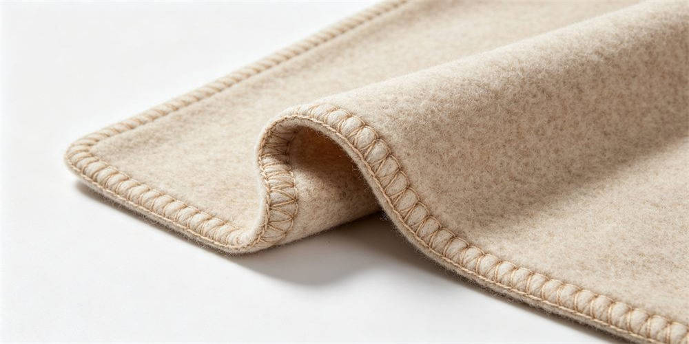 Close up detail of wool blanket edge stitching and binding workmanship