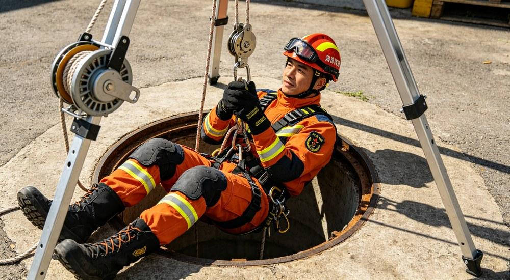 Rescue tripod vertical lifting test during equipment function testing process