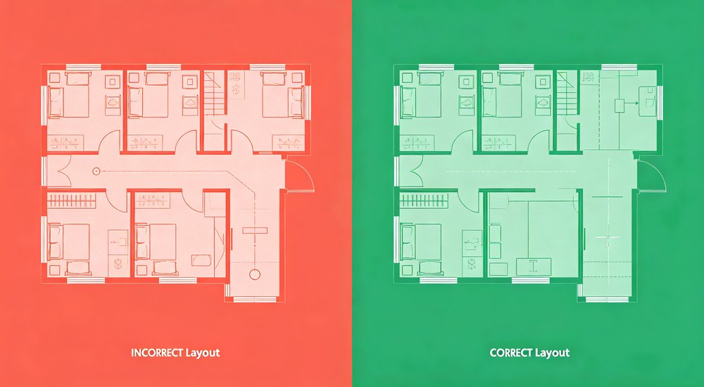 Correct vs incorrect tent layout comparison diagram