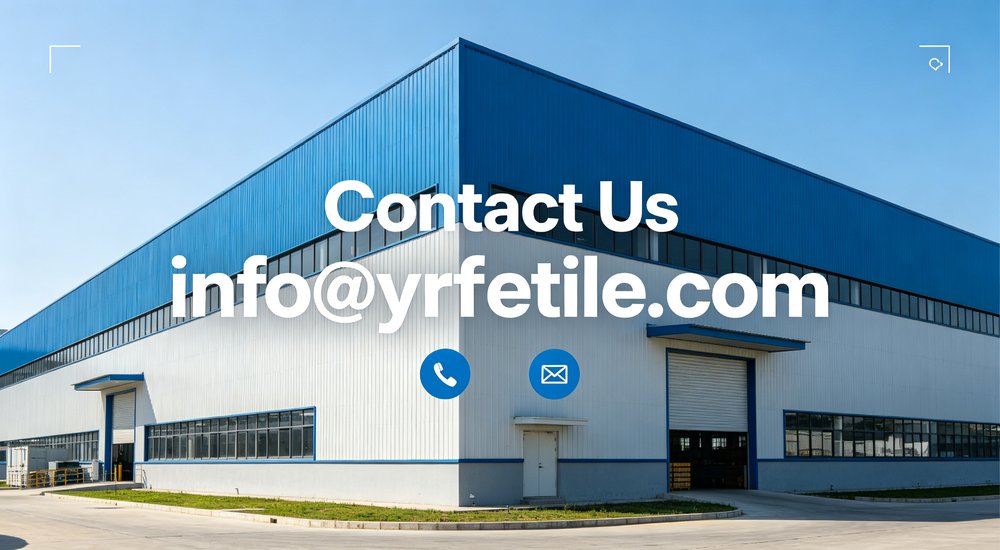 Contact us banner with factory and email info@yrftextile.com