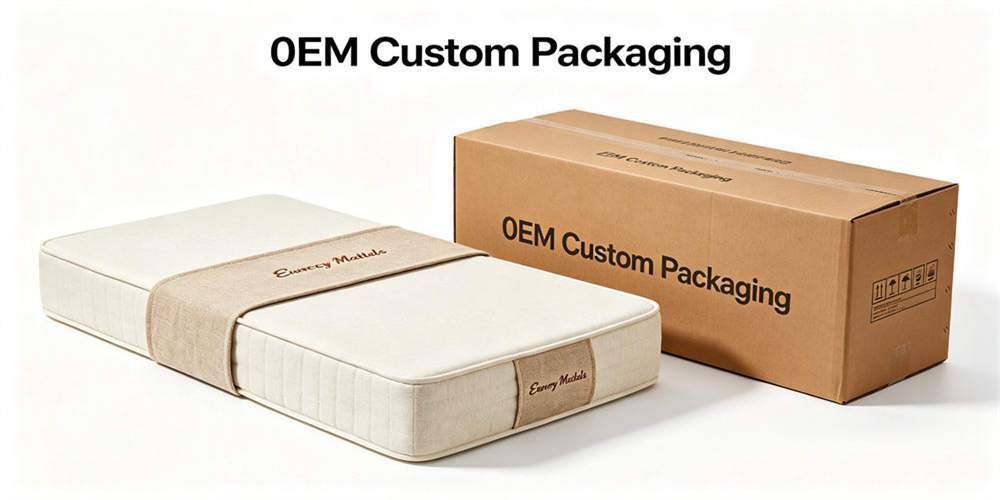 Finished foam mattress and neutral export carton displayed as an OEM packaging configuration example.