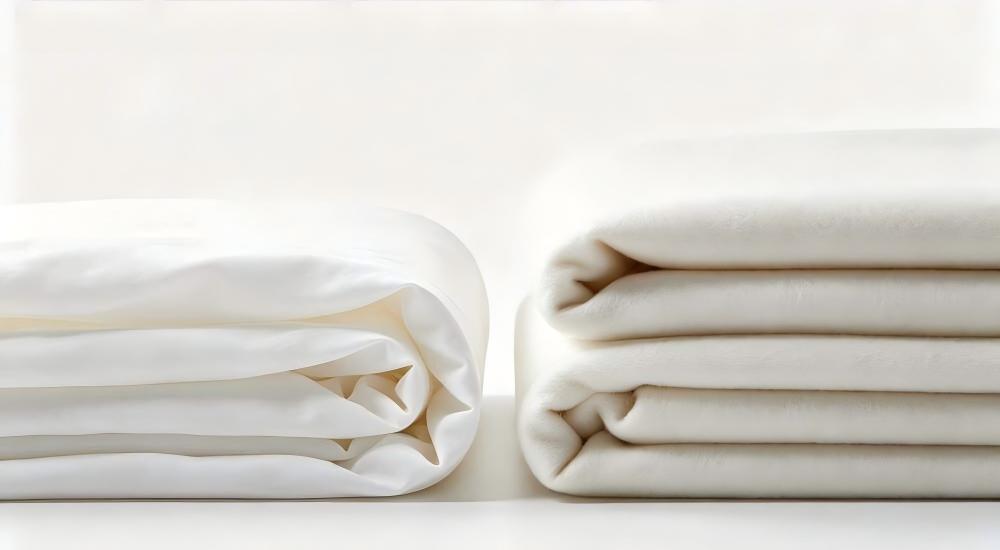 GSM weight comparison showing thin medium and heavy bedding fabric options GSM weight comparison showing thin medium and heavy bedding fabric options