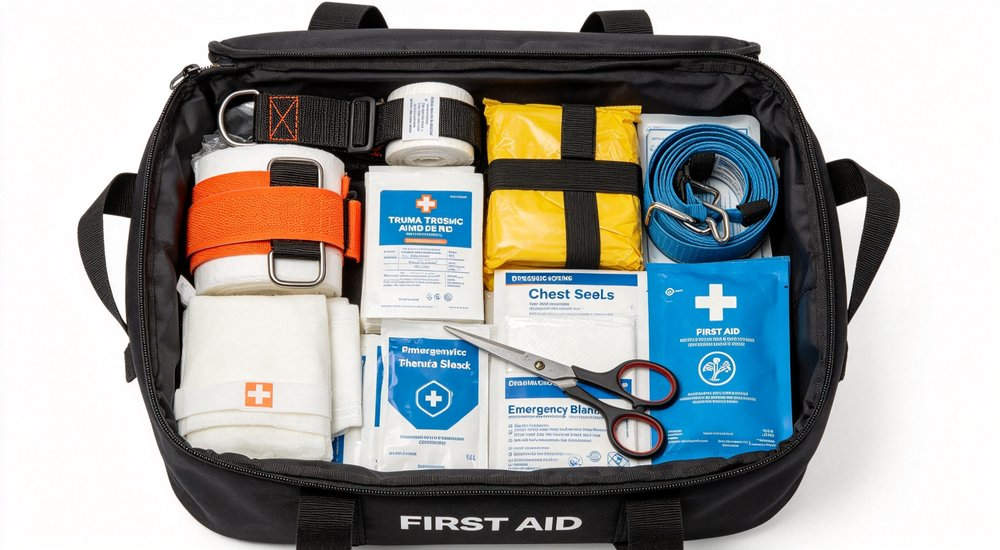 Eye-level view of professional rescue medical kit for FAQ About Rescue Medical Kits showing durable construction organized compartments and emergency medical supplies for wholesale institutional buyers