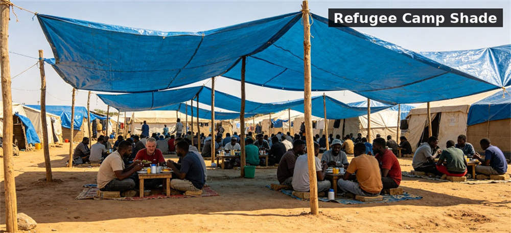 Sunshade blue pe refugee camp for institutional procurement, inspection and supply planning
