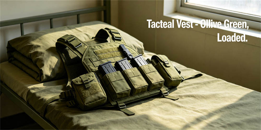Olive green tactical vest loaded pouches, multi-pocket heavy duty tactical carrying gear for storing field survival kits