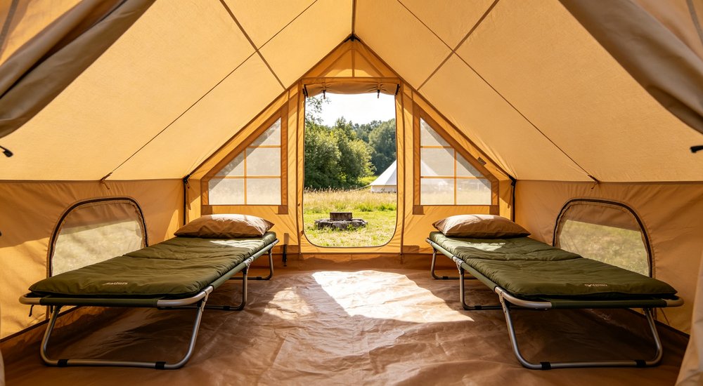 Heavy duty zippered door entrance detail showing reinforced frame weatherproof sealing strip and easy access design for emergency relief tent daily use