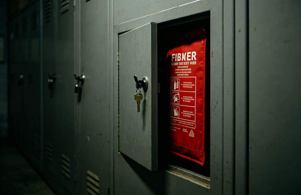Fire blankets locked in storage cabinet hard to reach in fire emergency common mistake to avoid for home fire kit safety today