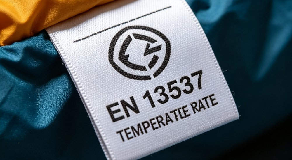 Medium shot of warehouse worker in uniform checking sleeping bag inventory with clipboard during quality inspection and stock management process in organized storage facility