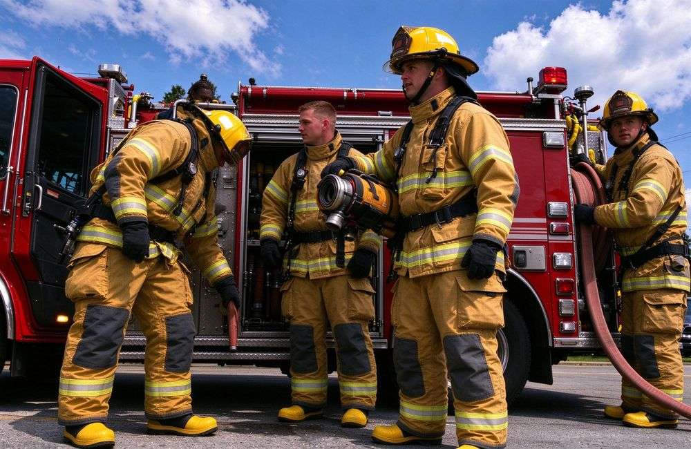 Detail view view of turnout gear moisture barrier and thermal liner layers shown, yellow liner and barrier firefighter turnout gear heat protection for firefighter turnout gear wholesale buyers for structural firefighting protective clothing bulk supply