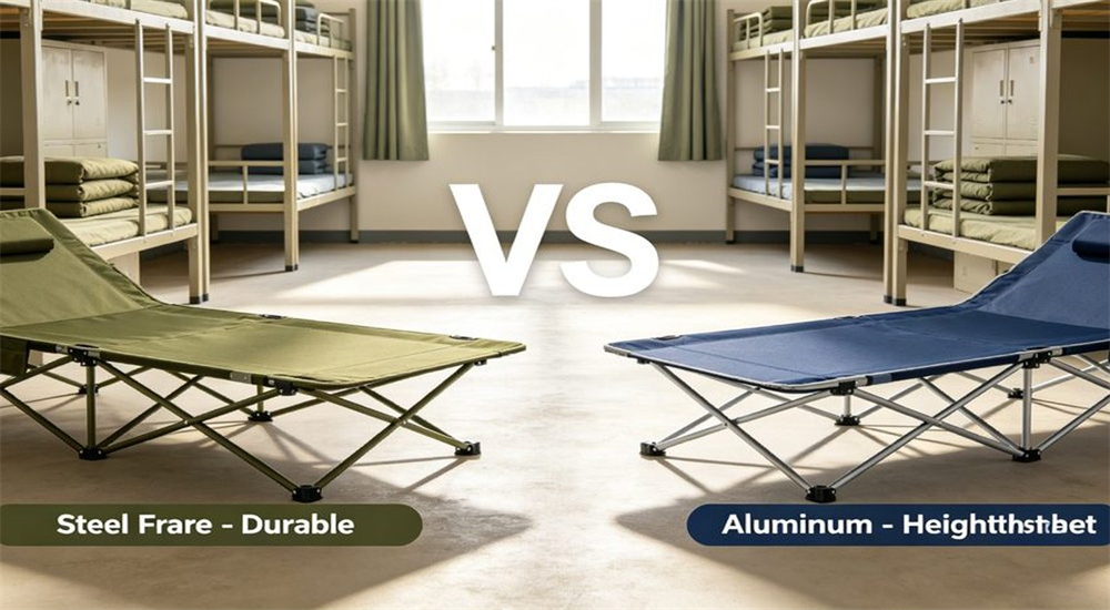 Comparison of steel and aluminium military folding beds for military camp mattress supplier logistics planning for military camp bed wholesale logistics and weight planning