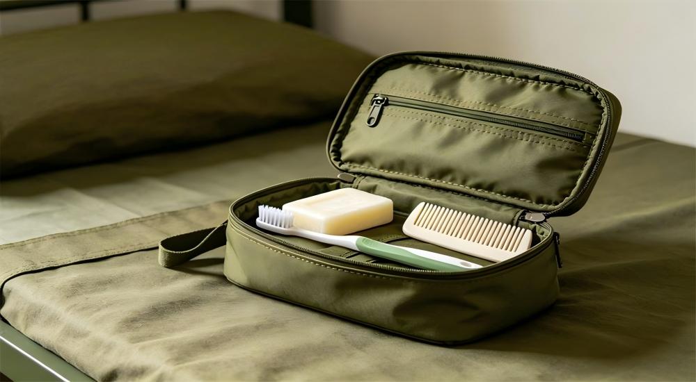 Olive green military toiletry kit bag for military textiles wholesale daily supplies institutional order for military textiles wholesale personal hygiene and sanitation