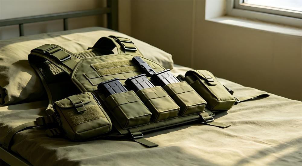 Olive green tactical vest loaded with pouches for military textiles ppe wholesale supplier field gear for military ppe wholesale load bearing and field operations
