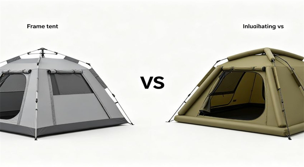Frame tent vs inflatable tent comparison for remote camp accommodation selection