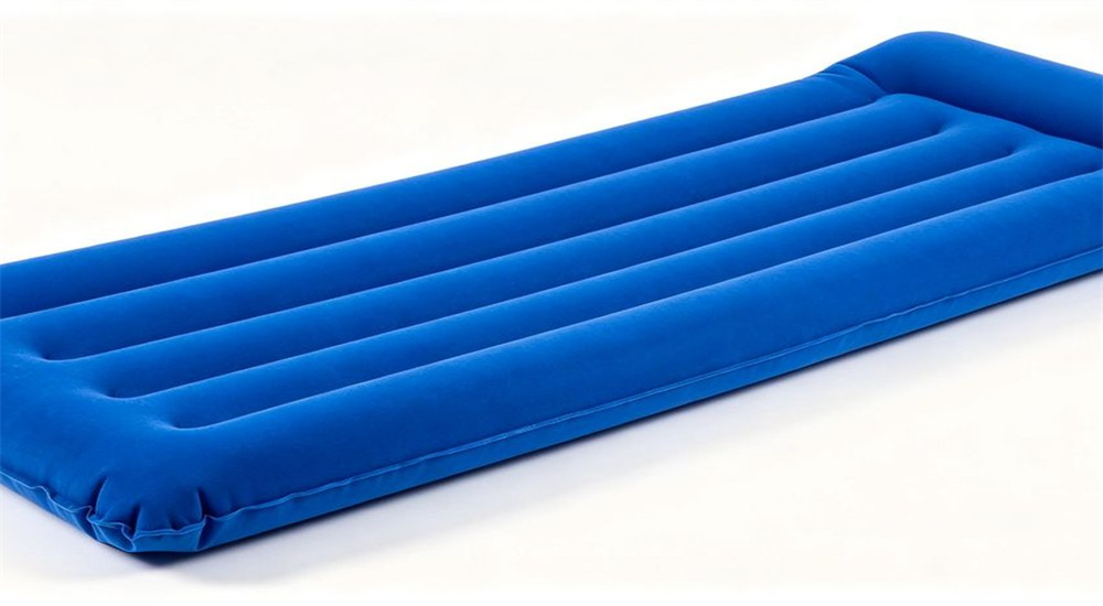 Blue PVC inflatable mattress 190x72cm flocked surface lightweight for camp use
