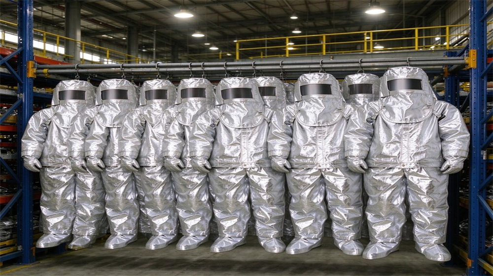 foundry worker wearing aluminized heat suit professional grade certified standard high quality durable reliable industrial safety equipment for bulk wholesale supply from China factory direct