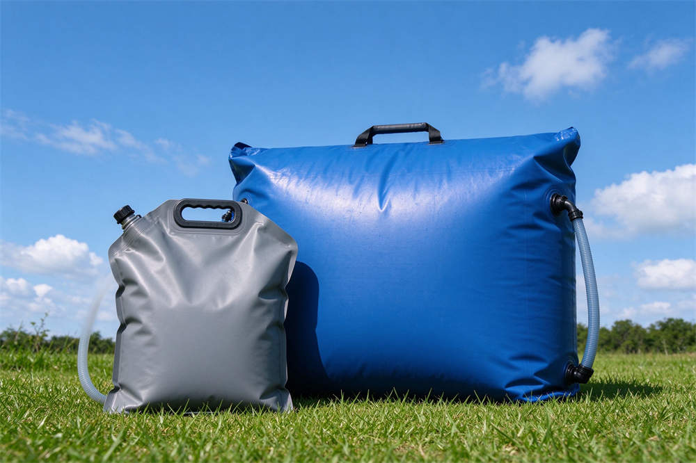 Foldable water bladders comparison 20L and 5000L, emergency water storage for water safety and flood relief operations