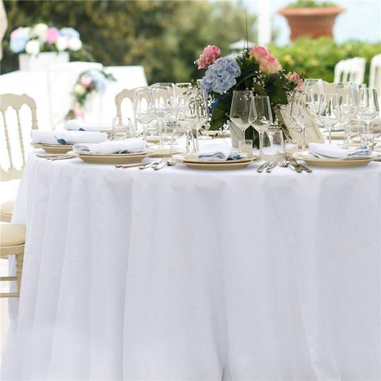 غطاء طاولة مستدير أبيض 70 بوصة صلب 100٪ بوليستر خالٍ من التجعد للفندق