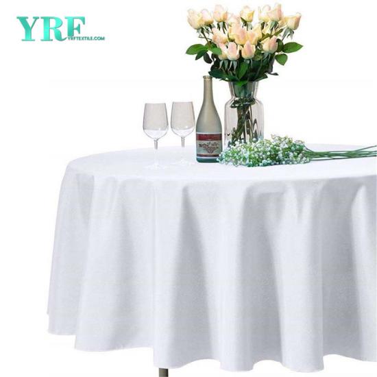 غطاء طاولة مستدير أبيض 70 بوصة صلب 100٪ بوليستر خالٍ من التجعد للفندق